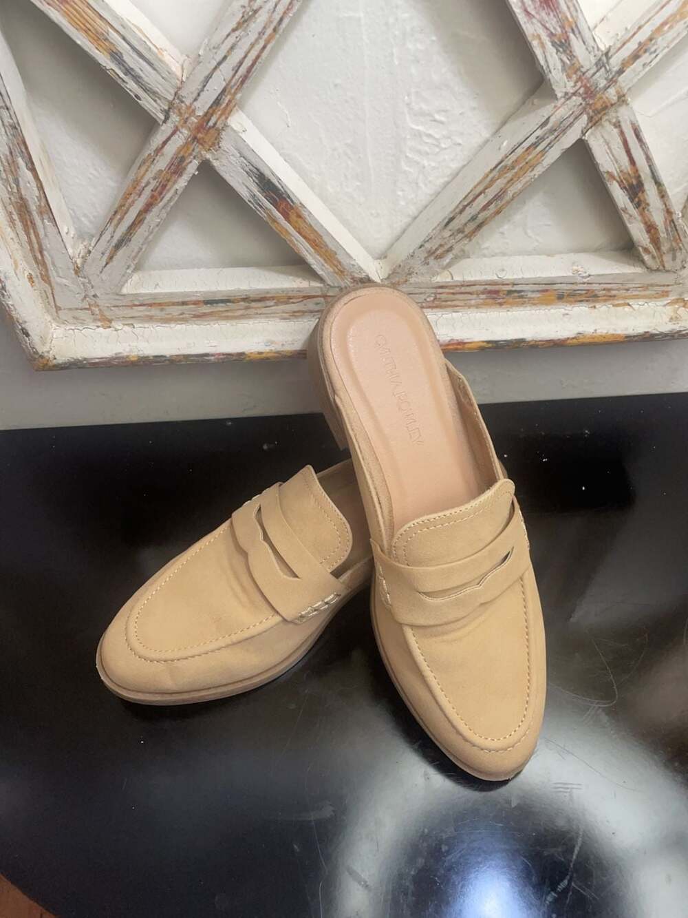 Cynthia Rowley Prescott Tan Faux Suede Penny Loafer Mules Size 8.5M - Picture 4 of 10